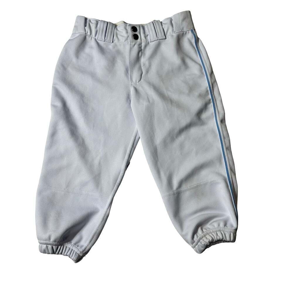EvoShield Youth L YL White Baseball Knicker Pant Light Blue Piping Elastic Cuffs